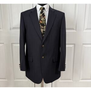 Saddlebred Men's Blue Navy 100%Wool Sportscoat Blazer Jacket Size 44L